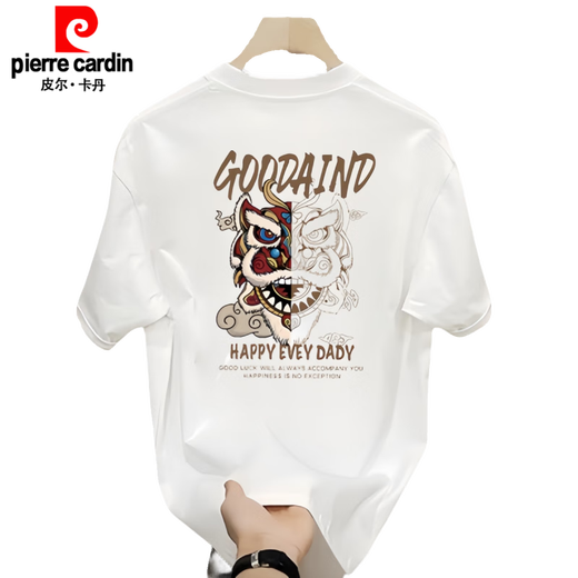 Pierre Cardin 2025 Drachenjahr schwere Baumwolle Kurzschlärm T-Shirt für Jugendliche und Frauen Sommer-Ins Modemarke Street Lose Runde Hals Top White K967 Bafang Lai Cailong Herrenkleidung 2024 Neuem Empfohlen 90-100jin [Jin gleich 0,5 kg] S S