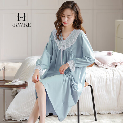 HWHE轻奢品牌长袖睡裙女春秋款带胸垫公主风秋冬季女款家居服长裙 673柔粉(带胸垫) XL 120-145斤