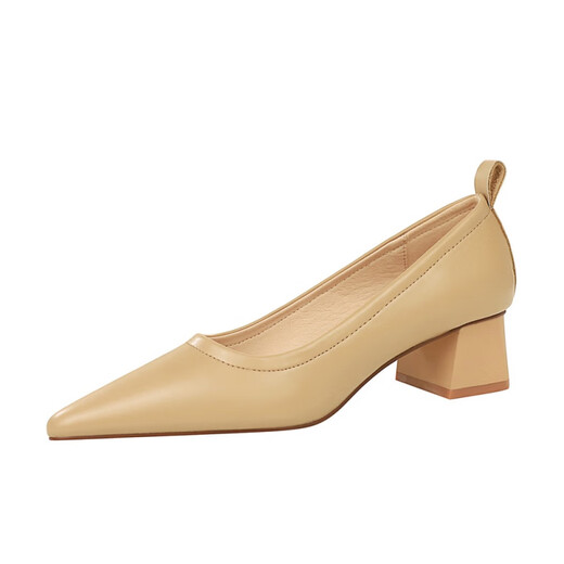 
Woodpecker 12352 Korean style fashionable simple thick heel versatile mid-heel shoes shallow mouth pointed toe professional OL office worker women's shoes off white 35
