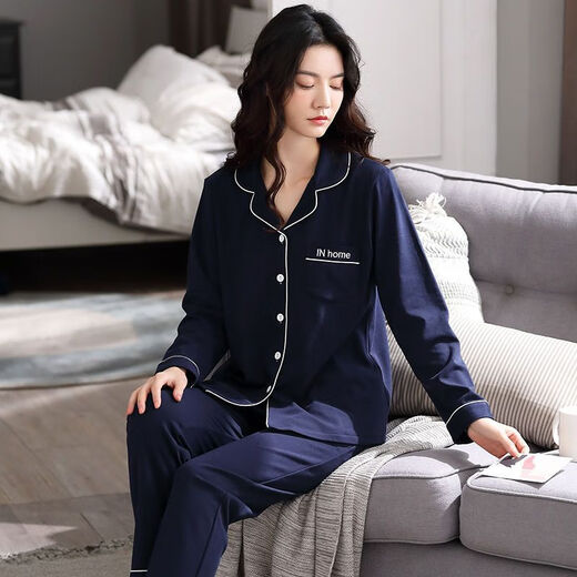 俏丽雅（qiaoliya）睡衣女春秋款纯棉长袖套装大码睡衣夏季女士可外穿家居服 纯棉翻领：9901 适合150-180斤穿 3XL