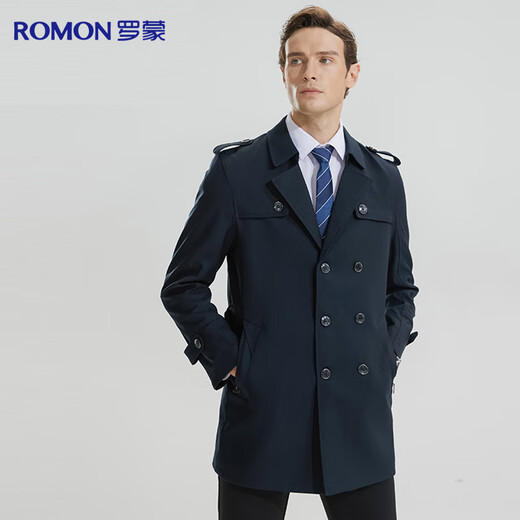 Romon windbreaker men's spring and autumn business casual mid-length coat Korean style slim trendy top dad work coat