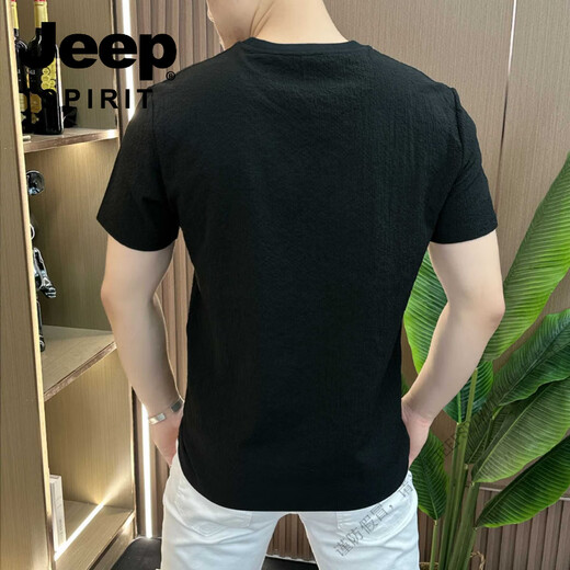 JEEP SPIRIT设计师款夏季冰丝肌理感绣标圆领男士短袖时尚半袖百搭轻奢舒适款 1105白色 M 80-105斤
