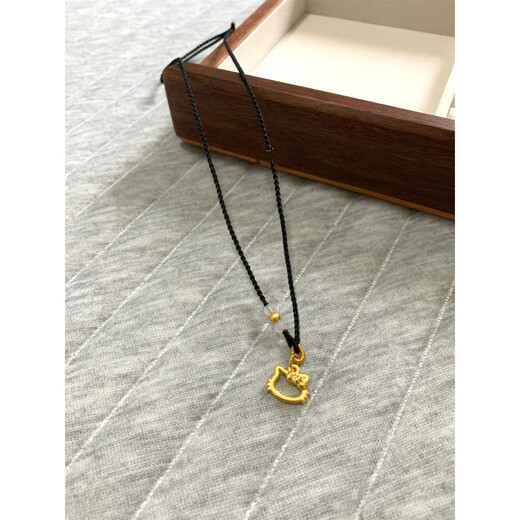 GRAYCEWODY Old Phoenix 999 Gold Retro Style Classic KT Cat Hello Kitty Hollow Pendant Women's Braided Rope New KT Cat + 1 Gold Bead + Braided Black Necklace Old Phoenix