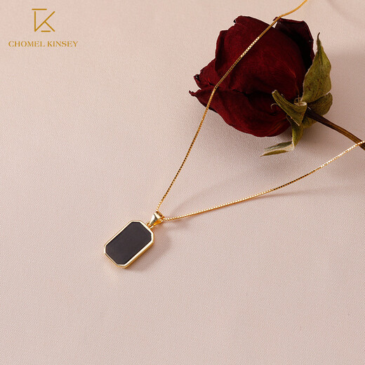 CHOMEL KINSEY Korean black square necklace for women, light luxury niche design, high-end silver clavicle chain Valentine's Day gift, black square necklace