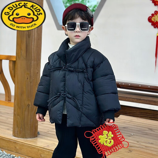 G.DUCKKIDS Little Yellow Duck Boys' Cotton Clothes Winter New Children's Warm Down Cotton Clothes Jackets Men's Winter Clothes Thickened Red Cotton Black 120