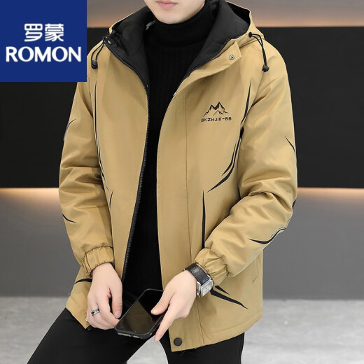 罗蒙（ROMON）连帽工装外套男秋冬季加绒加厚棉衣服夹克男士保暖防寒冬装派克服 719灰色【加 绒加 厚】 90-110斤 M