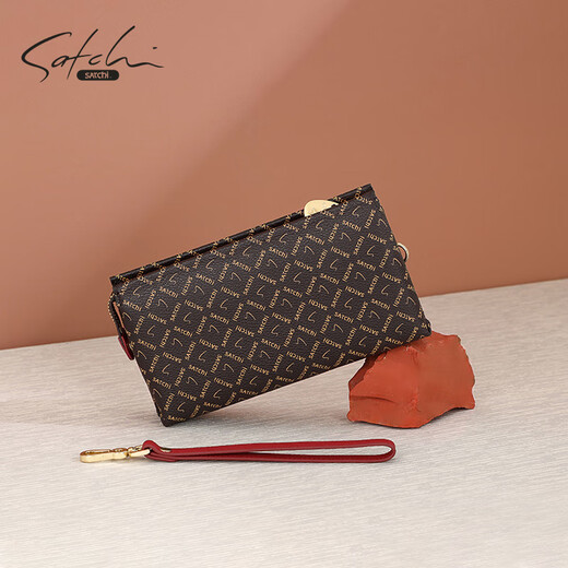 Sachi SATCHI clutch bag fashionable PVC women's bag large capacity multi-component durable mobile phone bag for wife brown/red