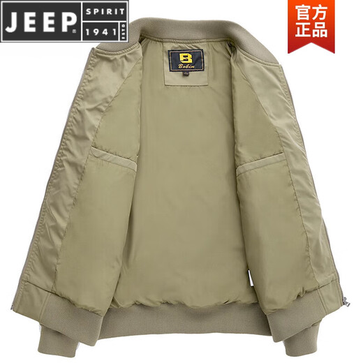 JEEP SPIRIT夹克男春秋季休闲美式棒球服新款秋冬季男士棉服飞行员外套男 JWD9226加棉 卡其色 厚款 M