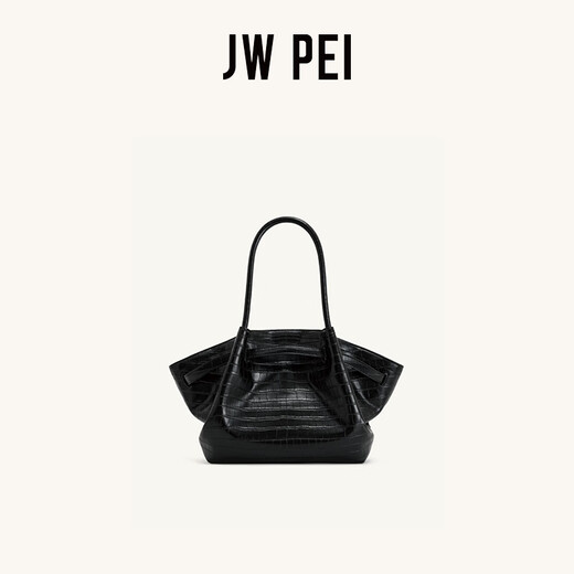 JW PEI饺子包女包Hana新款大号仿麂皮包大容量斜挎包通勤托特包JH306B04 黑色鳄鱼纹