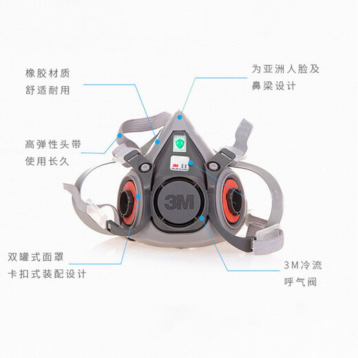3M6200防毒面具口罩喷漆防化工气体工业粉尘农药呼吸防护面罩 3M 6200半面罩主体一个