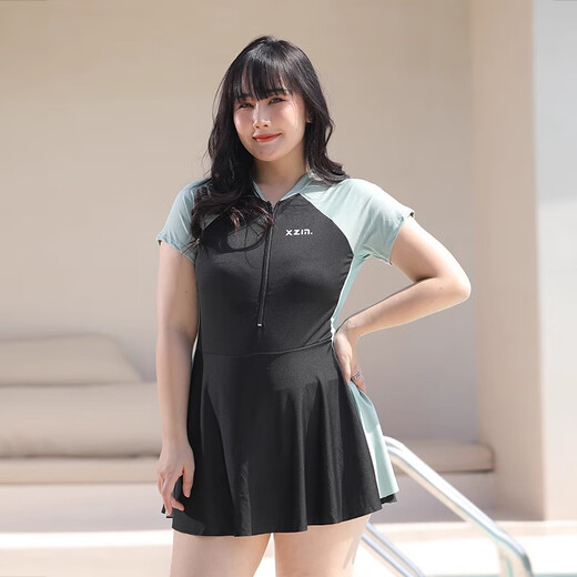 Quan Biyan Swimsuit Plus Size Fat mm Seaside Vacation Hot Spring Covering One-piece Swimsuit Adult Conservative Slim Skirt Swimsuit Large Size Swimsuit Fresh Green 3XL Recommended 140-160 Jin Jin is equal to 0.5 kg