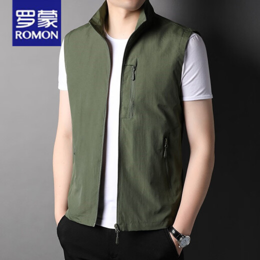 
ROMON spring and summer thin standing collar fishing vest men's work vest outdoor casual men's trendy sleeveless vest jacket khaki YY-686 vest M