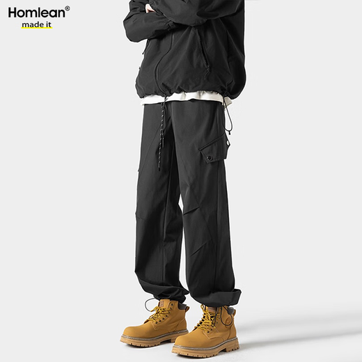Homlean overalls men's autumn water-repellent mountaineering charge loose versatile casual long pants an11 black XL
