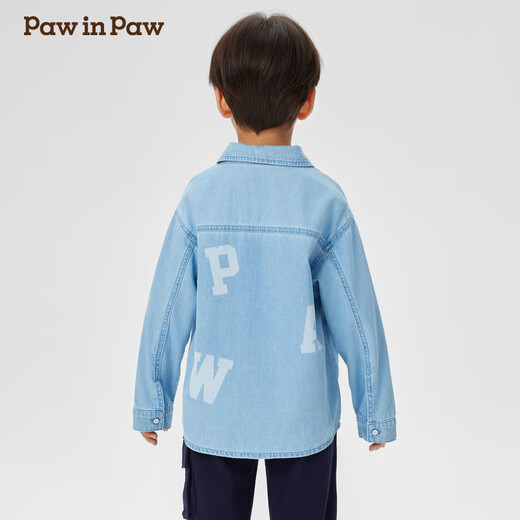 PawinPaw shopping mall same style cartoon bear children's clothing 25 spring and summer new boys' denim shirt Indigo denim blue/55 130