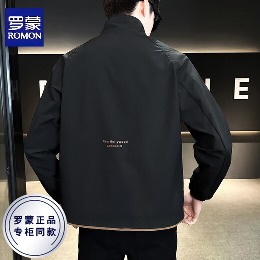 ROMON stand-up collar thickened jacket men's autumn and winter new cotton youth casual workwear cotton top jacket men black thickened 2XL recommended 140-155Jin Jin equals 0.5 kg