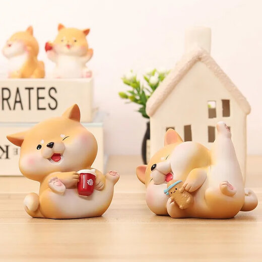 Süße kleine Shiba Inu Desktop Ornamente Japanische Auto -Inneneinrichtung für Freunde und Besties Geburtstagsgeschenke für Frauen. Eine Reihe von Xiaochai + Geschenktüten ( + Wickelpapier)