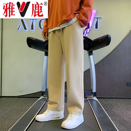 雅鹿裤子男春秋季款薄款潮牌休闲裤宽松直筒阔腿长裤 黑色【春秋款】 常规 高品质 XL 【120-140斤】