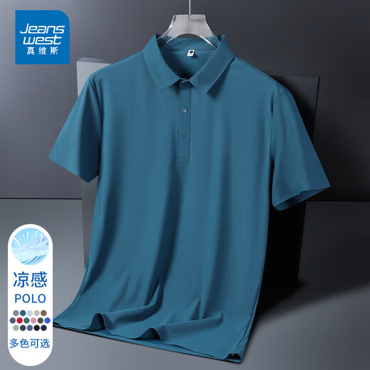 真维斯（JEANSWEST）王一博代言冰丝无痕POLO衫上衣男夏季薄款透气短袖吸湿排汗体恤衫 BYBL-12358雾霾蓝 3XL