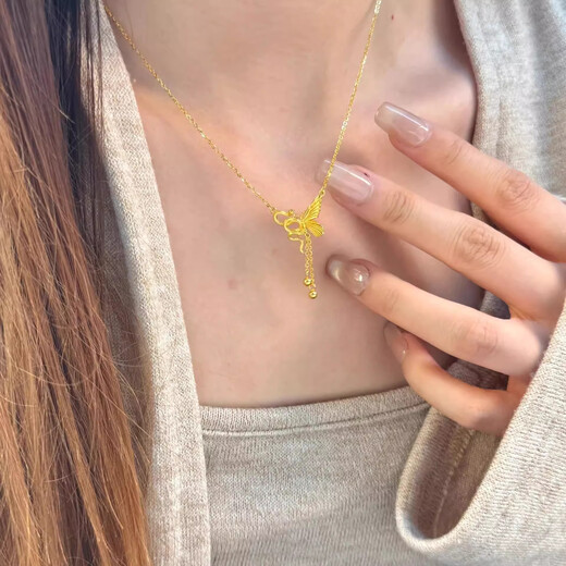Chi Pan Spirit Snake Butterfly Gold Necklace for Girls Snake Zodiac Year Clavicle Chain as a Holiday Gift for Girlfriends Painted Spirit Snake Butterfly Pendant 0.4g Gold 5G Hard