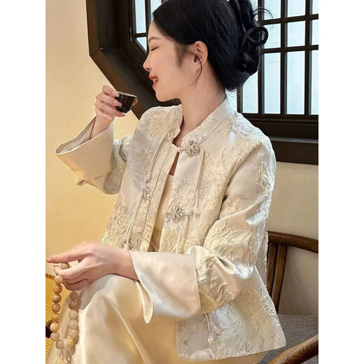 Oudihui's new Chinese dress women's suit Chinese style jacket 2025 autumn new Tang suit fashionable and high-end feel complete set coat + suspender skirt M [recommended 80-100 Jin [Jin equals 0.5 kg]]