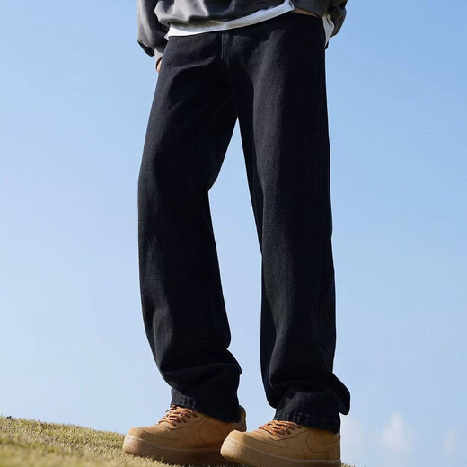 Dingfengbaoluo solid color washed jeans men's autumn street versatile loose micro-flared casual long pants HM9903 black 2XL