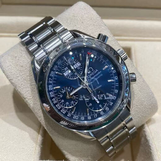 [SEGUNA HOMA 99 NUEVO] Reloj de hombres mecánicos automáticos de la serie Omega Omega Speedmaster, reloj de hombre de acero inoxidable, pantalla de fecha, reloj multifunción cronógrafo, cinturón de acero de disco azul de 39 mm 3523.80.00