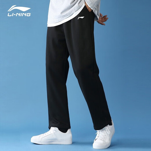 Li Ning (LI-NING) Sports Pants Spring and Autumn New Men's Flat Top Pants Airy Loose Straight Casual Sportswear Running Training Pants Black (Flat Top - Zipper Style) M (170)