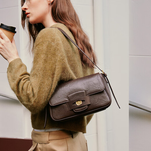 拉菲斯汀金币包新款秋冬包包棕色通勤女包斜挎包腋下包 咖