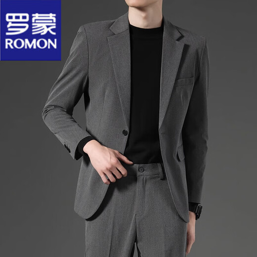 罗蒙（ROMON）男士西服套装修身痞帅小西装外套免烫商务职业正装结婚礼服上衣 灰色上衣 【单西】 建议【85-105斤】 S