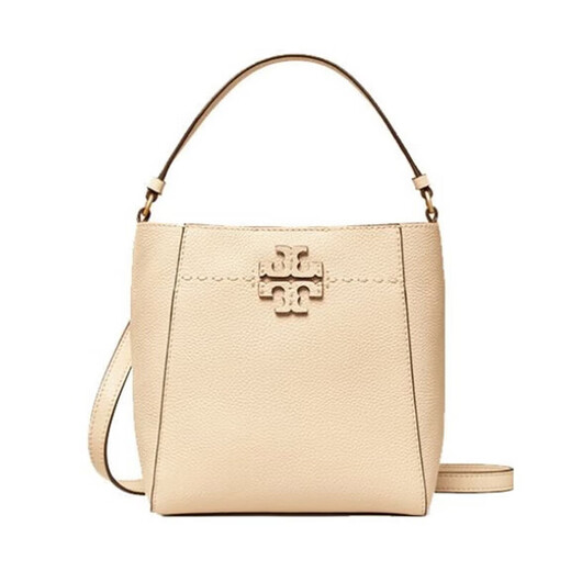 汤丽柏琦（Tory Burch）tb水桶包 McGraw 系列荔枝纹皮革手提包女款斜挎包【送礼】 【小号】米白色74956 724 长19cm 宽12.5cm 高18cm
