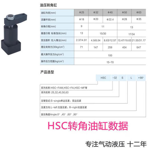 HSL fixture corner cylinder HSC25 32 40 50 63X90SR tooling hydraulic RS HNS rotation 0-1 Ling fluorescent rose red HSC63DRX90E