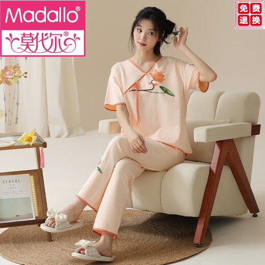 Modal summer women's short-sleeved pajamas set new Chinese style thin cotton home clothes and trousers can be worn outside for casual wear in summer LZY9906 L (recommended 95-115Jin [Jin equals 0.5 kg])