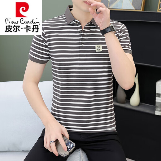 Pier Cardin reines Baumwoll-Revers-Polo-Shirt Herren Modemarke Leads Sommer kurzärmeliges T-Shirt Einfach gestreiftes obere Eissensen-High-End-High-End-Männer weiß Q753 m suggeriert 100-120jin [Jin ist 0,5 kg]