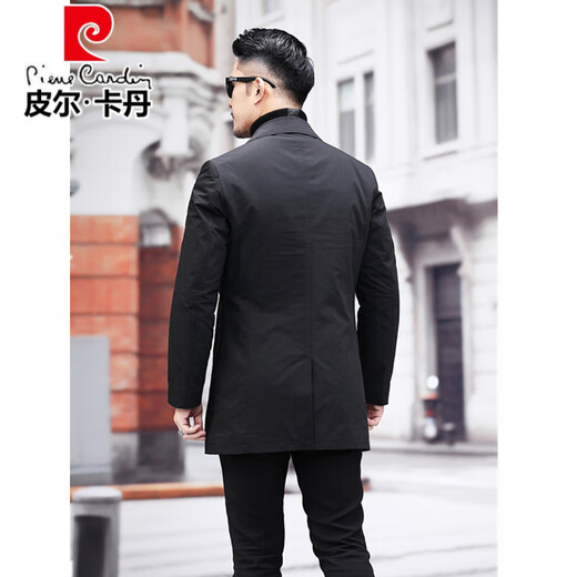 皮尔卡丹中长款风衣男2025新款春秋季西装领中年男商务修身服简约外套男 黑色A829款（不加棉） 常规 XL 180