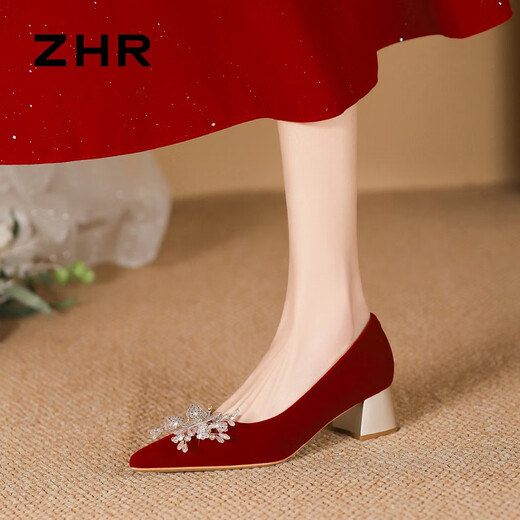 ZHR SOLO SOLO PARA MUJER SUDERA CHINA XIUHE Zapatos de boda Temperamento para la novia para mujeres Tacón grueso zapatos de mujer K312 Rojo 38