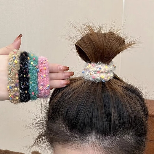 Nanbo Maru Hair Tie Women's High Ponytail Durable Rubber Band Hair Tie 2025 New High Elasticity Leather Cover Hair Tie NW-FQ95 Wave Dot Mixed Color 5-piece Set Bag