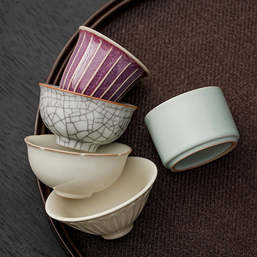 Yundi's Five Famous Kilns Tea Cup Set Chinese-style High-end Ceramic Master Single Cup Tea Cup Tea Cup Tea Set Gift Box Souvenir Collection-Five Famous Kiln Cups-Gift Box