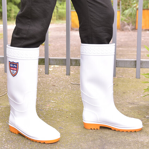 Huili rain boots men's high tube water shoes rain boots men's waterproof rain boots rubber shoes work overshoes fishing shoes HXL867 white high tube (oil resistant to acid and alkali) 42