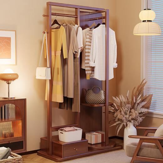 Ningzao Massivholzbügel bodenhaftes Schlafzimmer Haushaltsraum Kapuze Rack Drehende Spiegel integrierter Wohnzimmerbügel mit Spiegel Walnuss Farbe# große Größe: 120 cm*40 cm*170 cm