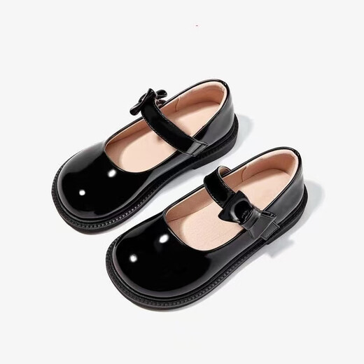 Ershanji 2025 new spring and summer girls performance shoes little girl performance host princess shoes children's leather shoes women's soft sole shoes dress performance shoes black size 32 inner length 19.5cm
