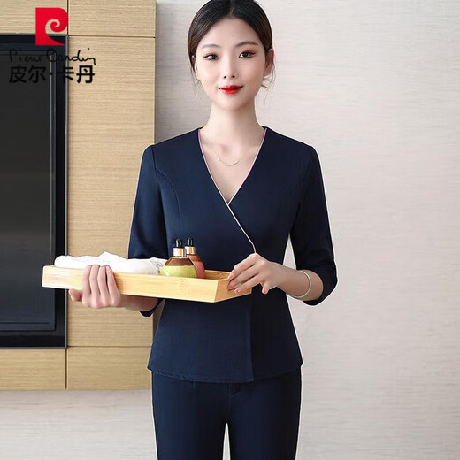 皮尔卡丹美容师工作服女美容院养生馆SPA会所产康师月子中心工装套装 6296粉色上衣+裤 L