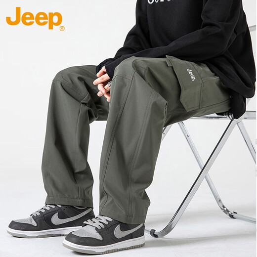 Jeep (JEEP) Casual Pants Men's Spring and Autumn Straight Leg Loose Pants Men's Trendy Overalls Men's Pants Military Green XL
