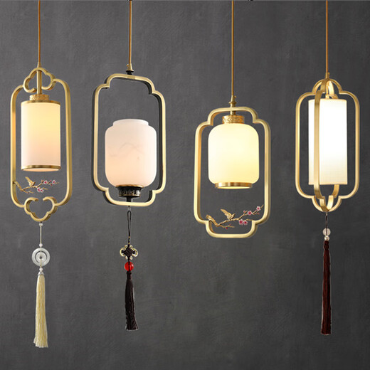 Nouveaux lustres en cuivre en cuivre complet Couleur en émail salon chambre à coucher de chambre à coucher zen de style chinois de style chinois lampe d'allée 6189 Black Frothbing Gold [matériau en cuivre complet]