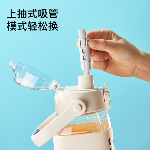 尚泰SHOTAY方形塑料杯1050mL水壶弹盖吸管水杯子带提手背带7308黑色