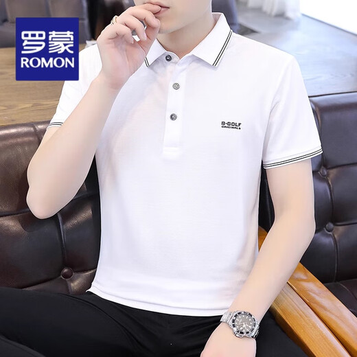 罗蒙高端男士短袖t恤polo衫夏季薄款纯棉翻领上衣服男款冰丝半袖体恤 828蓝色 XL 135斤左右