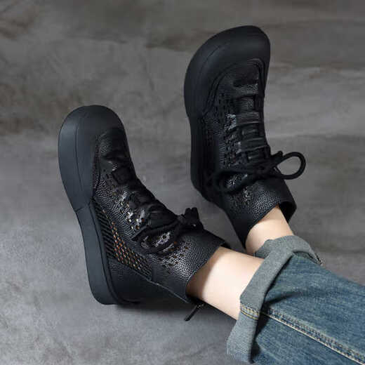 Woodpecker Martin Boots Women's Summer New Retro Leather Thin Breathable Thick Sole Casual Sandal Boots Women's Brown 35