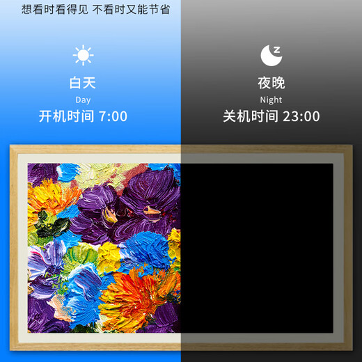 OWNEW intelligentes elektronisches Fotoalbum Boe-Malbildschirm, Papier-Augenschutzbildschirm, elektronischer Fotorahmen, hängendes Gemälde, HD-Bildschirm, dekoratives Wandbild, Mobiltelefon, APP, Computer, Fernübertragung von Fotos, 55 Zoll, Teakholzfarbe
