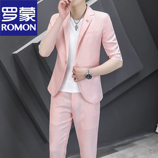 Romon Business Casual Traje pequeño Jaqueta Summer Summer Fina Profesional Traje profesional Summer Traje Azulada de trabajo Azul (Set-Top + pantalones de dos piezas) XL