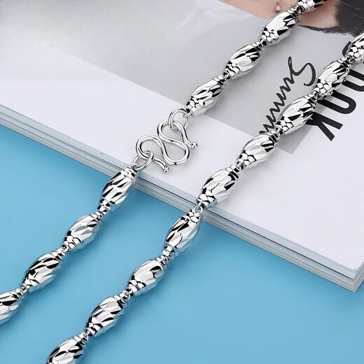 Guanpu Pavilion Fat Donglai same style men's platinum necklace silver men's and women's thick style fashionable and domineering sweater chain silver transfer olive bead chain 4mm long about 50cm 12 grams