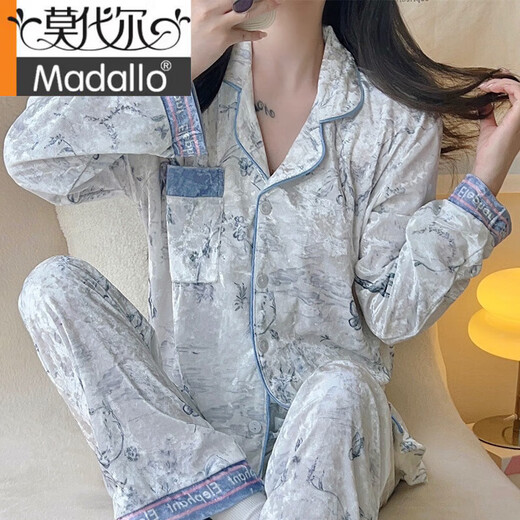 
Modal pajamas for women, gold velvet long sleeves 2025 new spring, autumn and winter high-end retro style, can be worn outside home clothing set 12213 pink lace XL